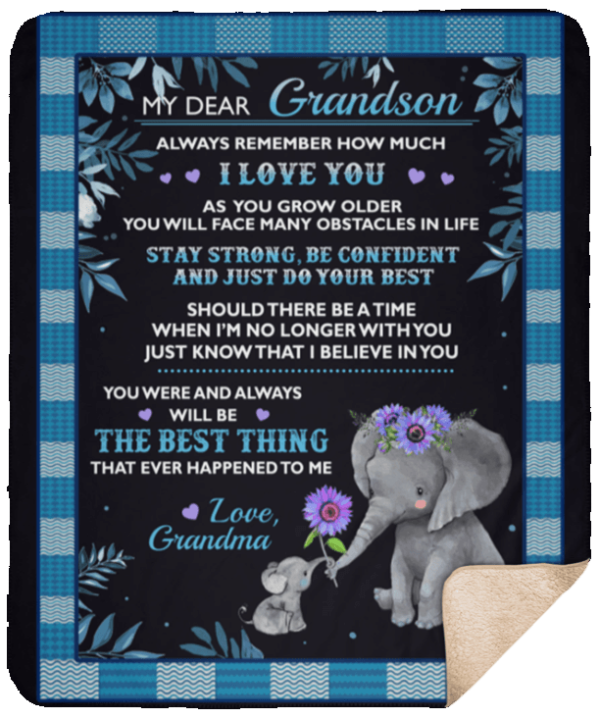 Dear My Grandson Always Remember Elephant Fleece Blanket Sherpa Blanket