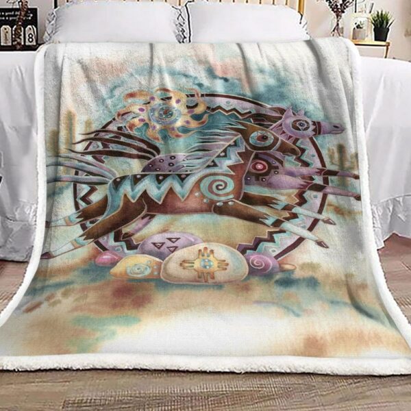 Native American Wooden Horse Fleece Blanket Sherpa Blanket