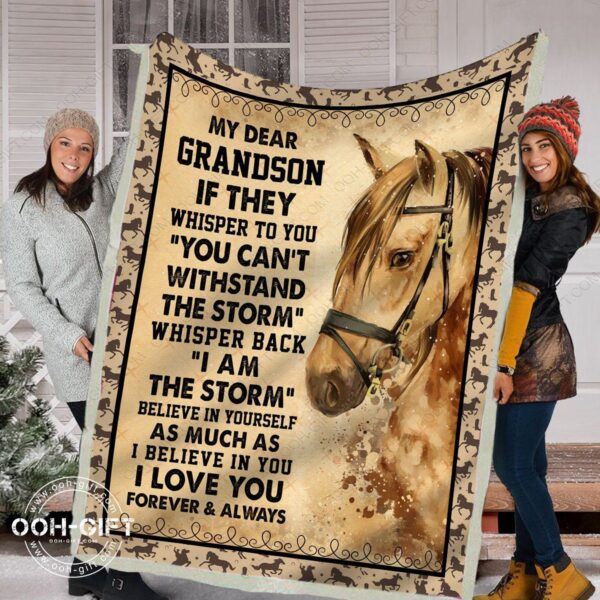 To My Grandson Horse Fleece Blanket Sherpa Blanket