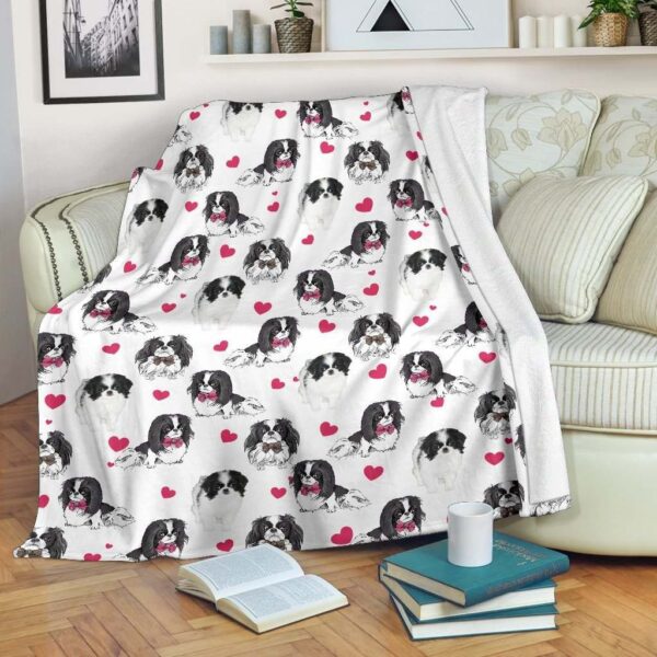 Japanese Chin Heart Fleece Blanket Sherpa Blanket