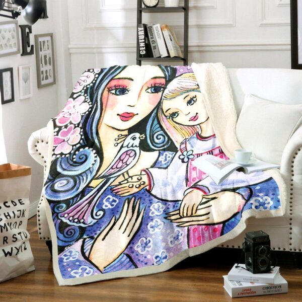 Mother And Daughter In Blue Fleece Blanket Sherpa Blanket
