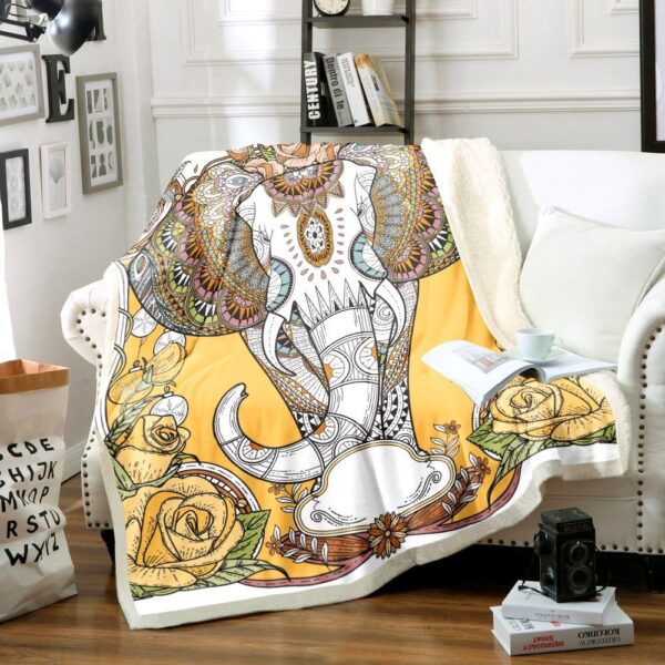 Elephant And Rose Fleece Blanket Sherpa Blanket