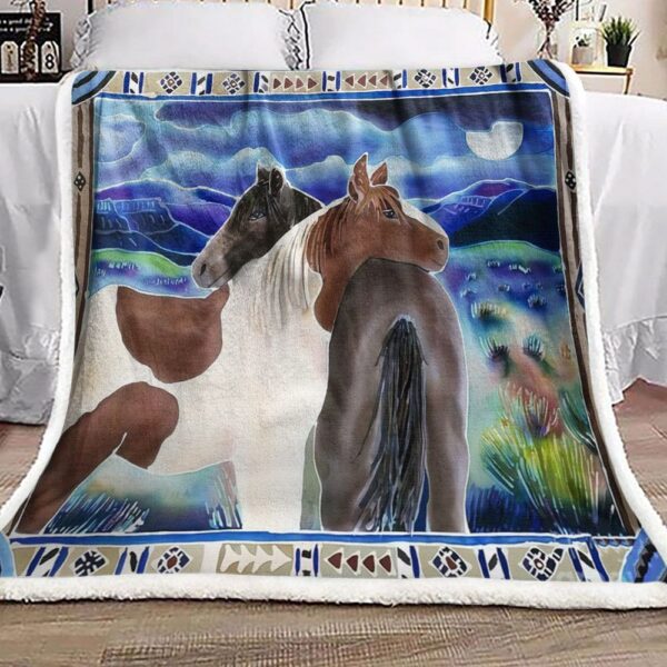 Native American Horse Fleece Blanket Sherpa Blanket