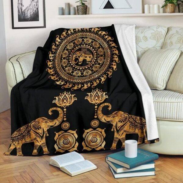 Gold Elephant Tribal Fleece Blanket Sherpa Blanket