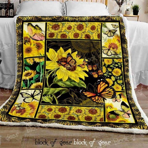 Sunflowers And Butterflies Fleece Blanket Sherpa Blanket