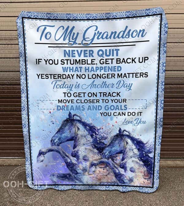 To My Grandson Horse Fleece Blanket Sherpa Blanket