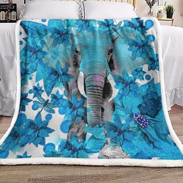 Elephant Blue Fleece Blanket Sherpa Blanket