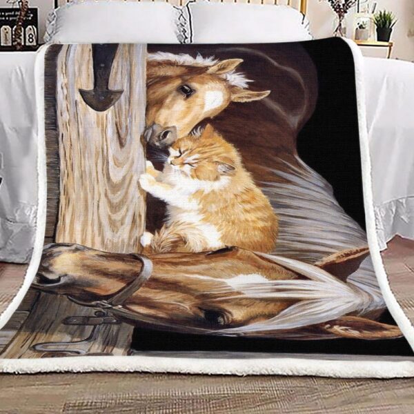 Horse And Cat Beautiful Fleece Blanket Sherpa Blanket