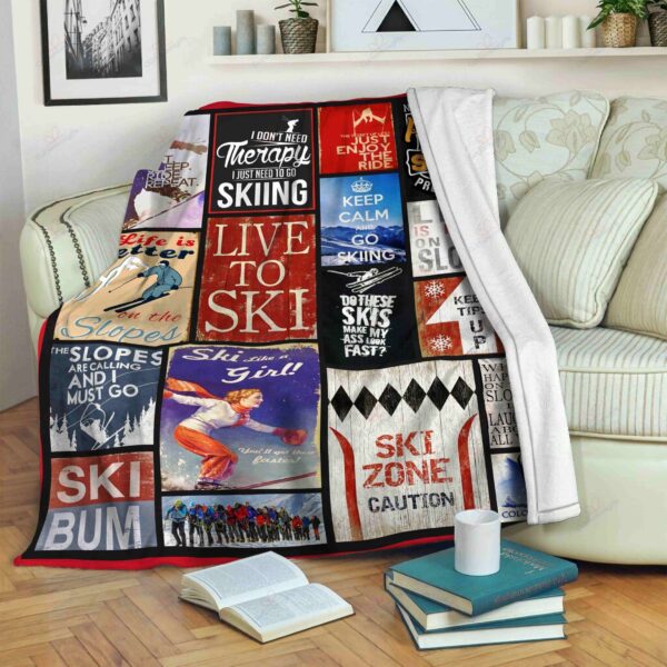 Skiing Ski Bum Fleece Blanket Sherpa Blanket