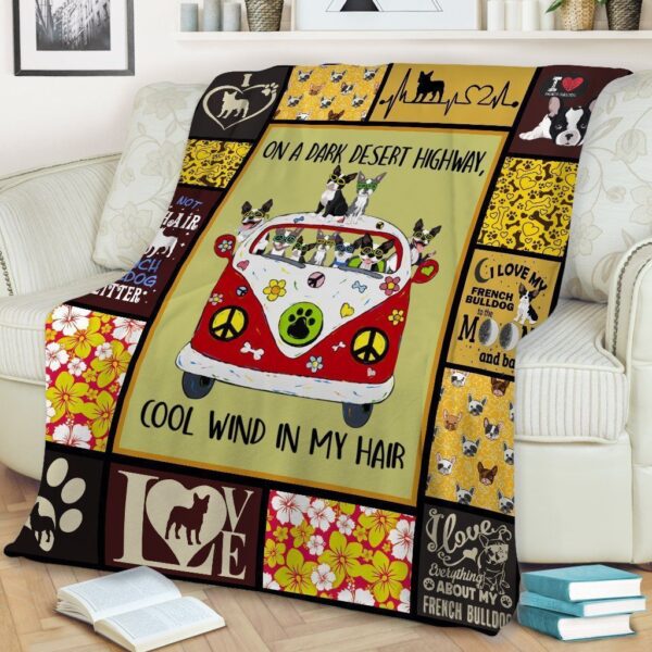 French Bulldog On Highway Fleece Blanket Sherpa Blanket