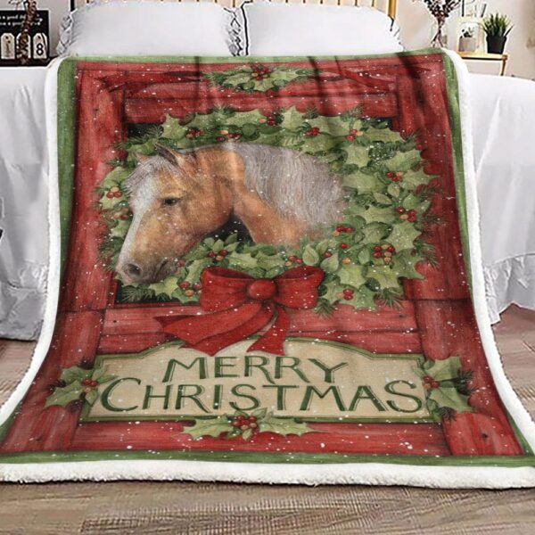 Horse Merry Christmas Fleece Blanket Sherpa Blanket