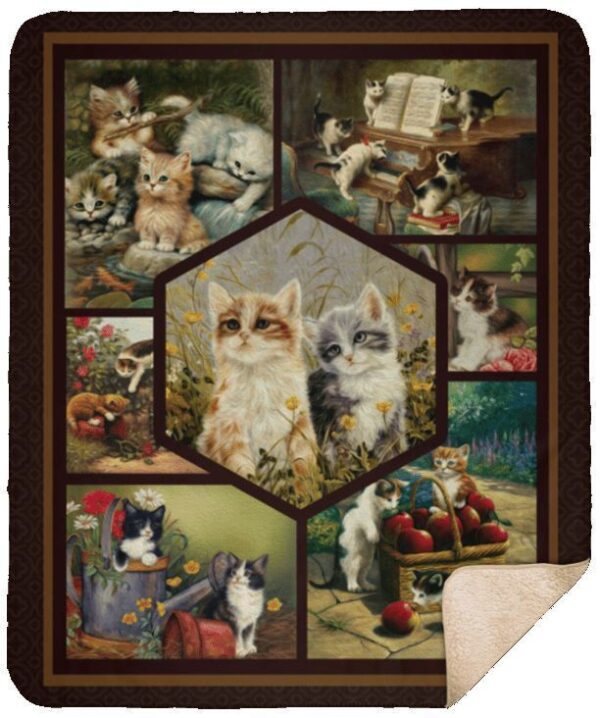 Vintage Sweet Cats Fleece Blanket Sherpa Blanket