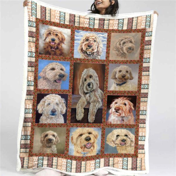 Golden Labradoodle Dog Vintage Fleece Blanket Sherpa Blanket
