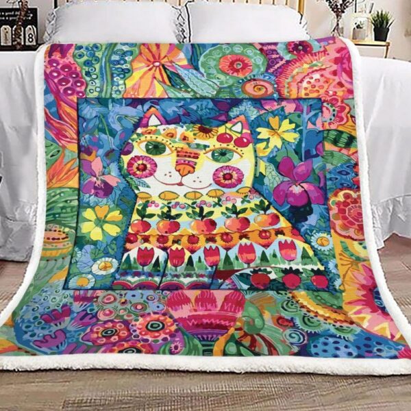 Colorful Cat Fleece Blanket Sherpa Blanket