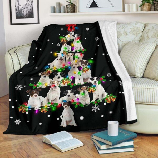 Parson Russell Terrier Christmas Tree Fleece Blanket Sherpa Blanket