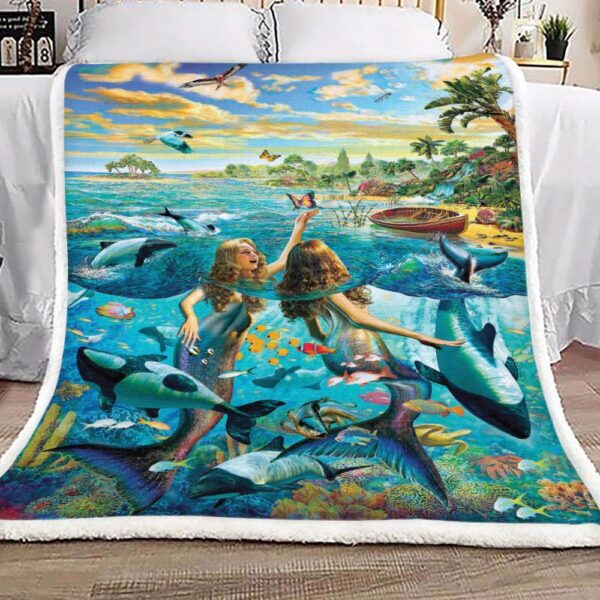 Mermaids Are On The Vacation Fleece Blanket Sherpa Blanket