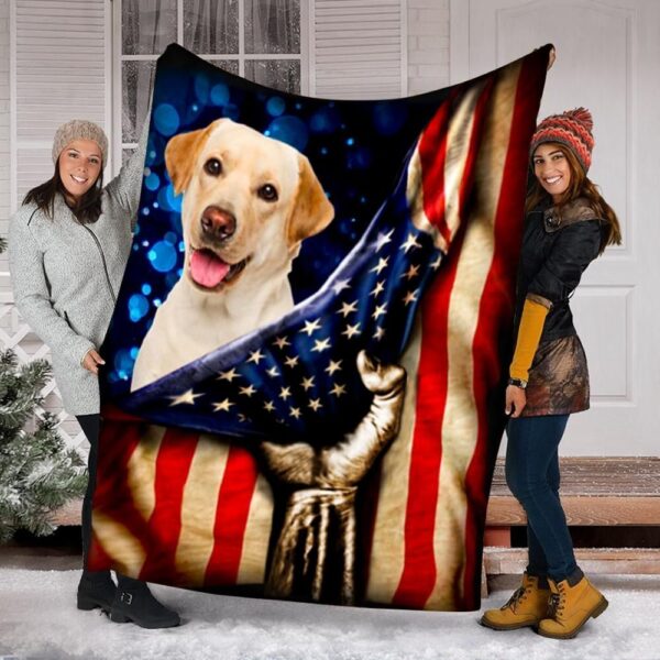 Labrador Dog American Flag Fleece Blanket Sherpa Blanket