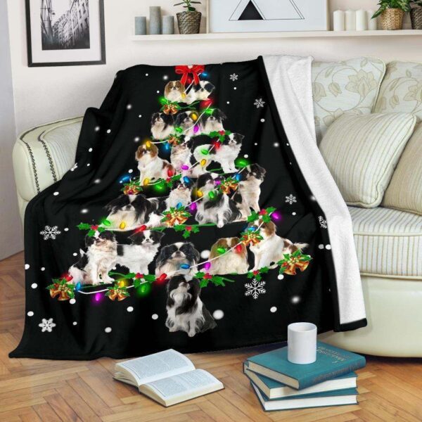 Japanese Chin Christmas Tree Fleece Blanket Sherpa Blanket
