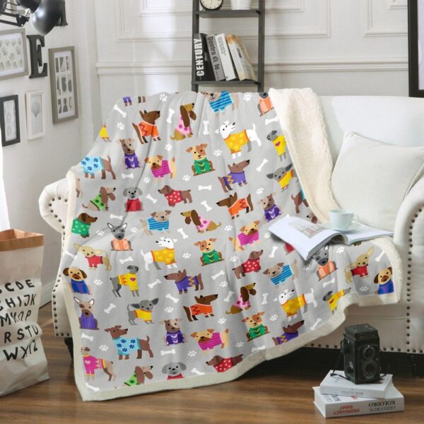The World Of Cute Colorful Dogs Love Dogs Fleece Blanket Sherpa Blanket