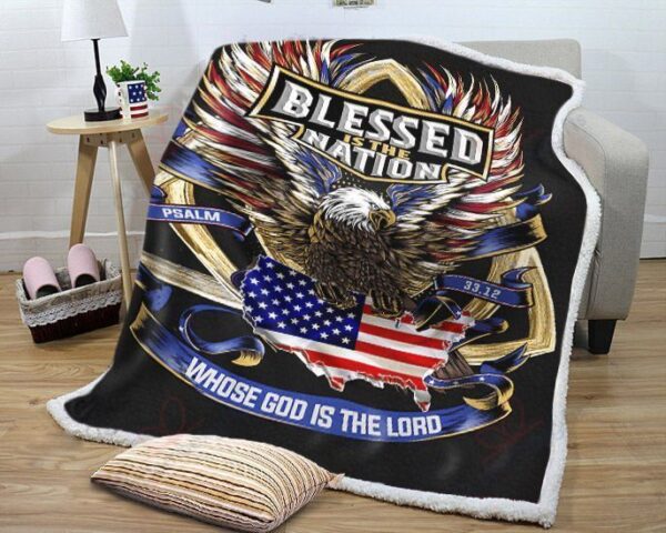 Christian Patriotic American Flag Blessed Is The Nation American Eagle Holy Trinity Fleece Blanket Sherpa Blanket