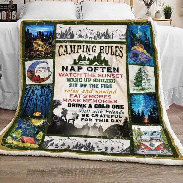 Camping Rules Fleece Blanket Sherpa Blanket