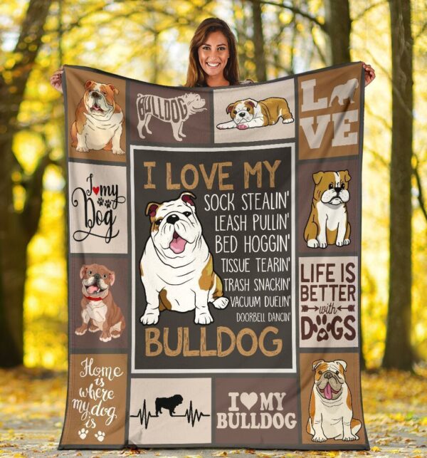 Dog English Bulldog I Love My Sock Stealin' Bulldog Fleece Blanket Sherpa Blanket