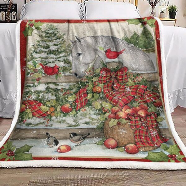 Horse Cardinal Christmas Fleece Blanket Sherpa Blanket