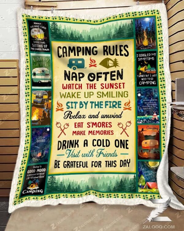 Camping Rules Fleece Blanket Sherpa Blanket