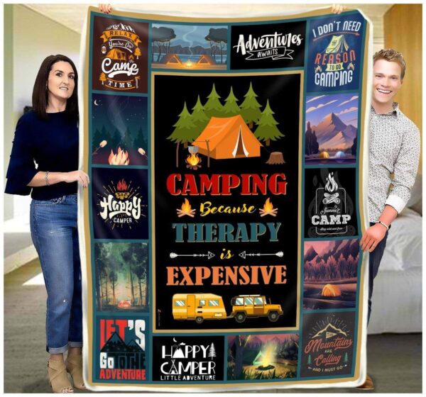 Camping Because Therapy Is Expensive Fleece Blanket Sherpa Blanket