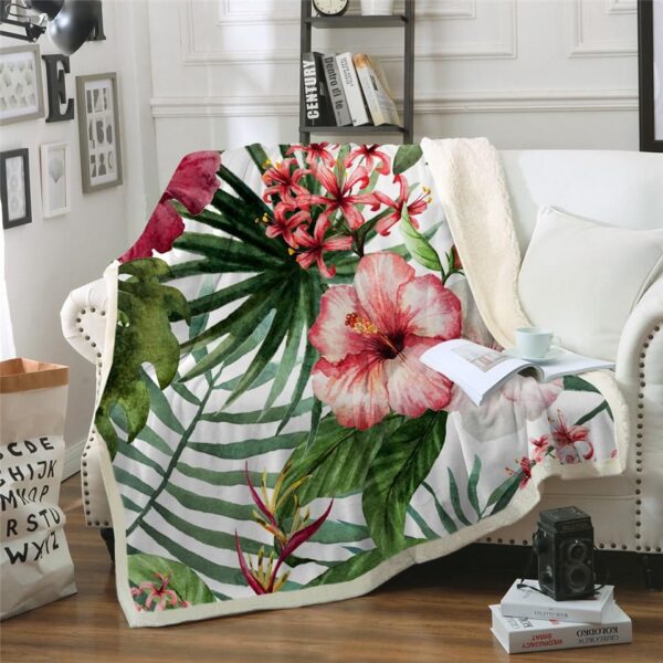 Tropical Hibiscus Fleece Blanket Sherpa Blanket