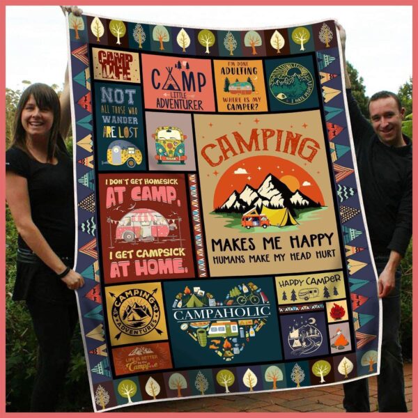 Camping Happy Camper Fleece Blanket Sherpa Blanket