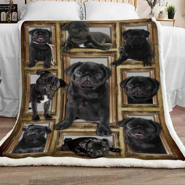 Cute Black Pug Dog Fleece Blanket Sherpa Blanket