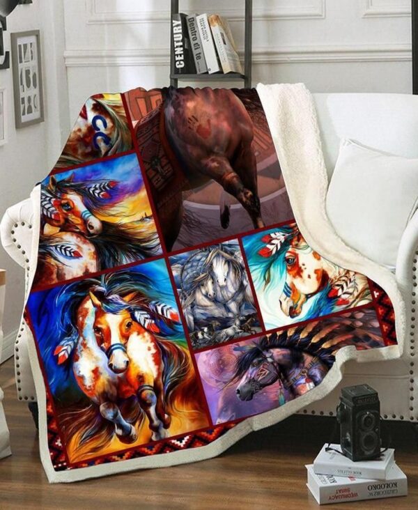 Native American Horse Fleece Blanket Sherpa Blanket