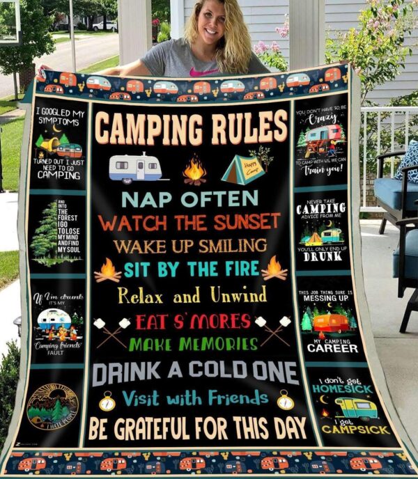 Camping Rules Fleece Blanket Sherpa Blanket