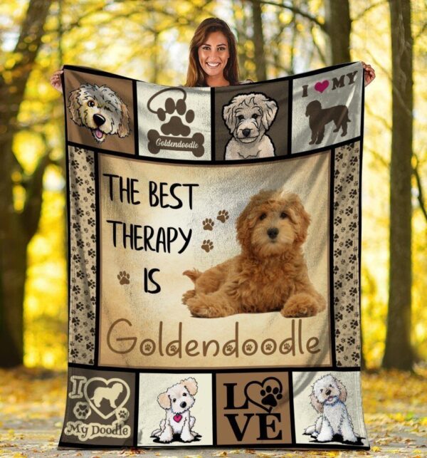 Dog The Best Therapy Is Goldendoodle Dog Fleece Blanket Sherpa Blanket