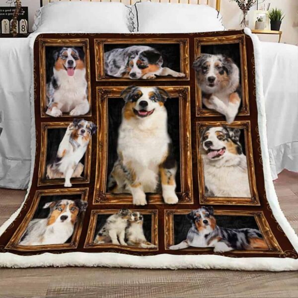 Cute Australian Shepherd Dog Fleece Blanket Sherpa Blanket