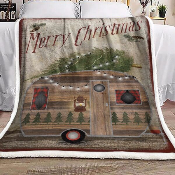 Camping Merry Christmas Fleece Blanket Sherpa Blanket