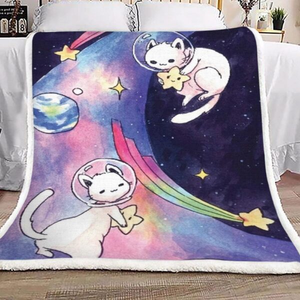 Galaxy Cat Fleece Blanket Sherpa Blanket