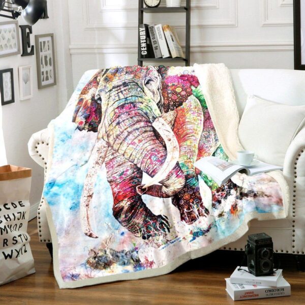 Colorful Elephant Art Fleece Blanket Sherpa Blanket
