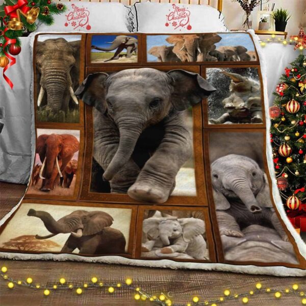 Cute Elephant In Field Fleece Blanket Sherpa Blanket