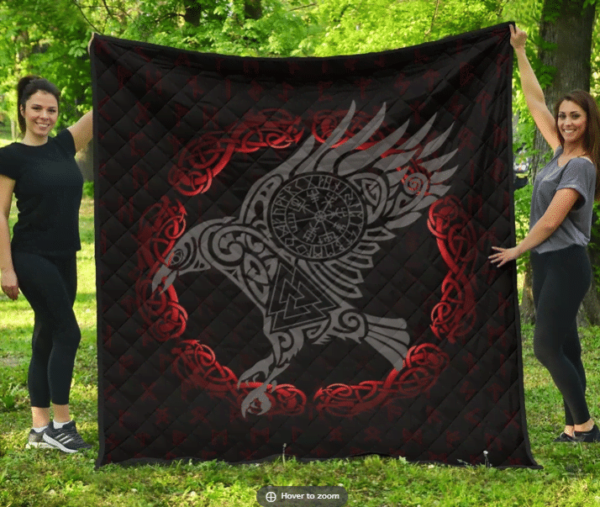 Viking Raven & Old Rune Fleece Blanket Sherpa Blanket