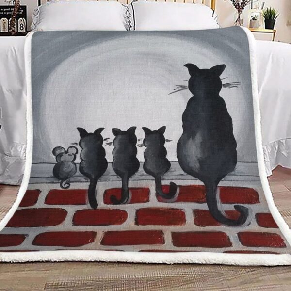Moonlight Black Cats And A Mouse Fleece Blanket Sherpa Blanket