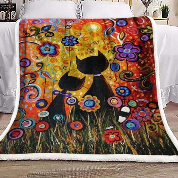 Cat And Flower Fleece Blanket Sherpa Blanket