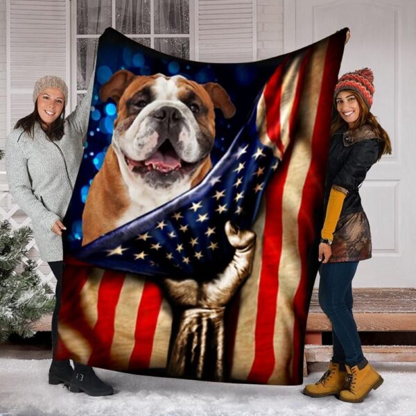 English Bulldog American Flag Fleece Blanket Sherpa Blanket