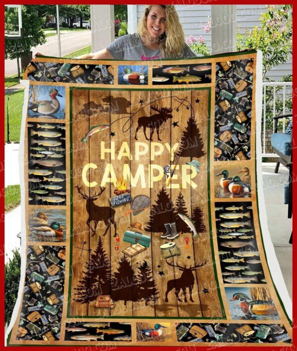 Camping Happy Camper Fleece Blanket Sherpa Blanket