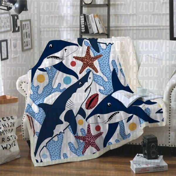 Shark And Coral Fleece Blanket Sherpa Blanket