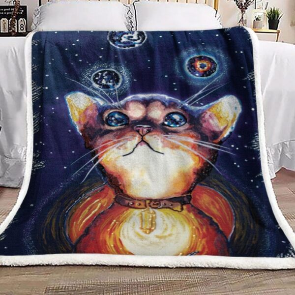 Sphynx Cat Galaxy Eyes Fleece Blanket Sherpa Blanket
