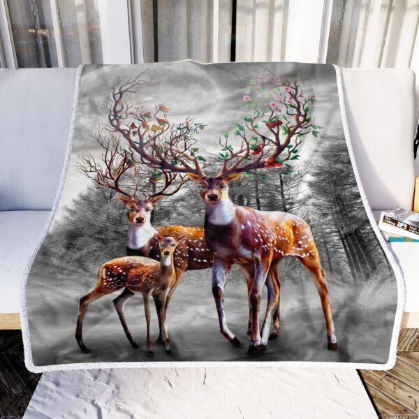 Deer Beautiful Family Art Fleece Blanket Sherpa Blanket