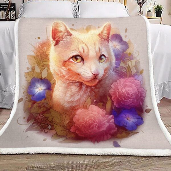Cat Flower Fleece Blanket Sherpa Blanket