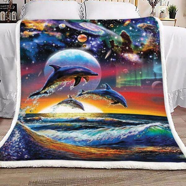 Dolphins And Galaxy Fleece Blanket Sherpa Blanket
